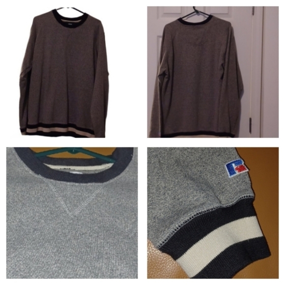 -- Russell Athletic Gray Crewneck Sweatshirt with V-Stitch Detail - Picture 2 of 9